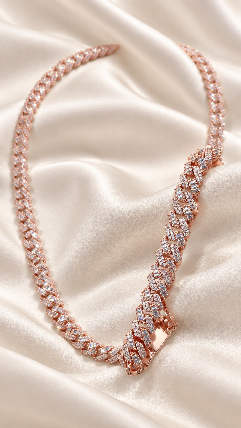 8-10mm Miami Cuban Link Chains Rose Gold 925 Sterling Silver Moissanite