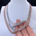8-10mm Miami Cuban Link Chains Rose Gold 925 Sterling Silver Moissanite