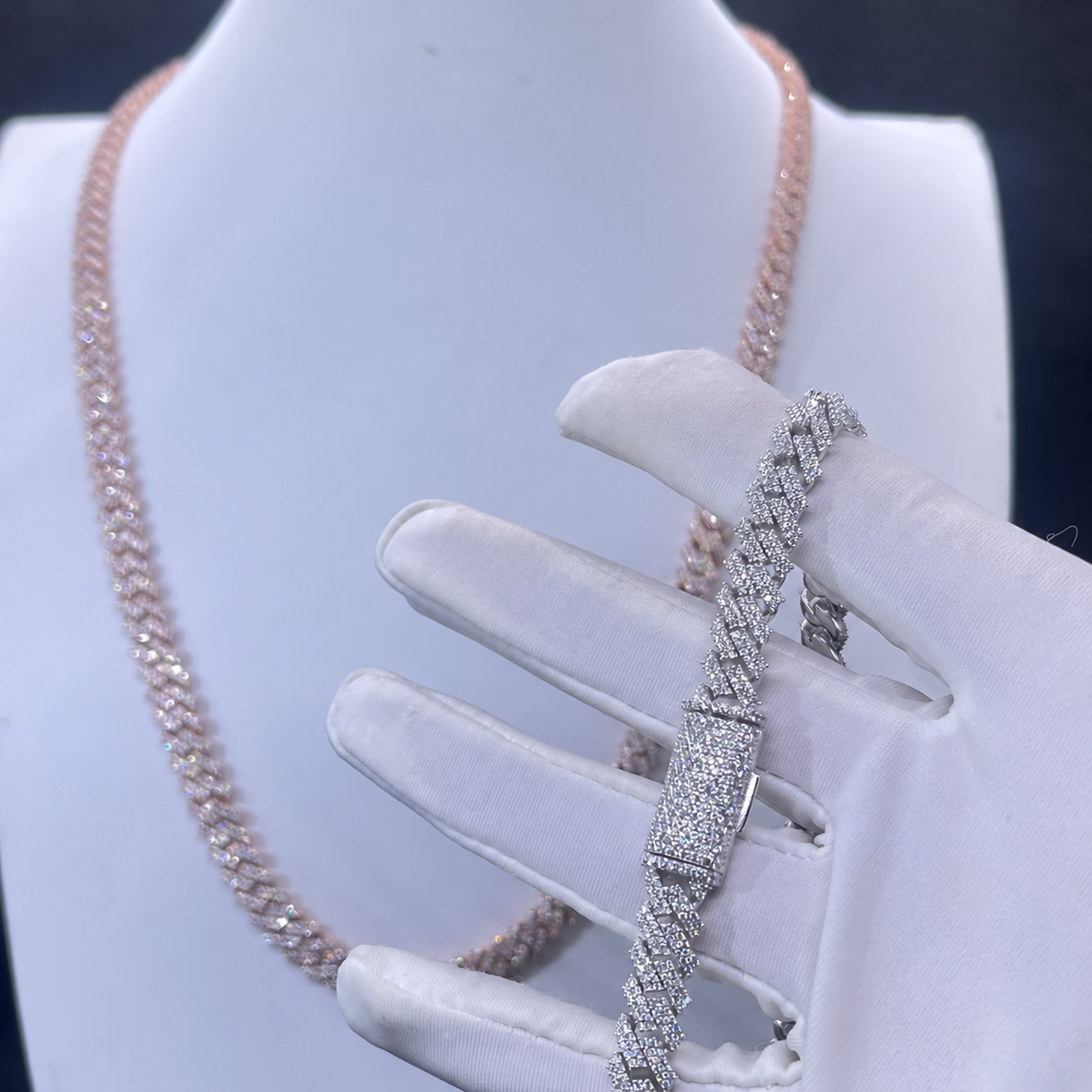 8-10mm Miami Cuban Link Chains Rose Gold 925 Sterling Silver Moissanite