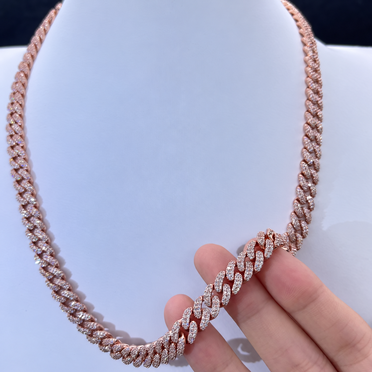 8-10mm Miami Cuban Link Chains Rose Gold 925 Sterling Silver Moissanite