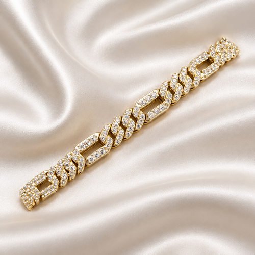 6mm Sterling Silver VVS Moissanite Iced Figaro Cuban Link Chain