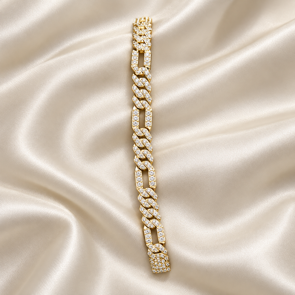 6mm Sterling Silver VVS Moissanite Iced Figaro Cuban Link Chain