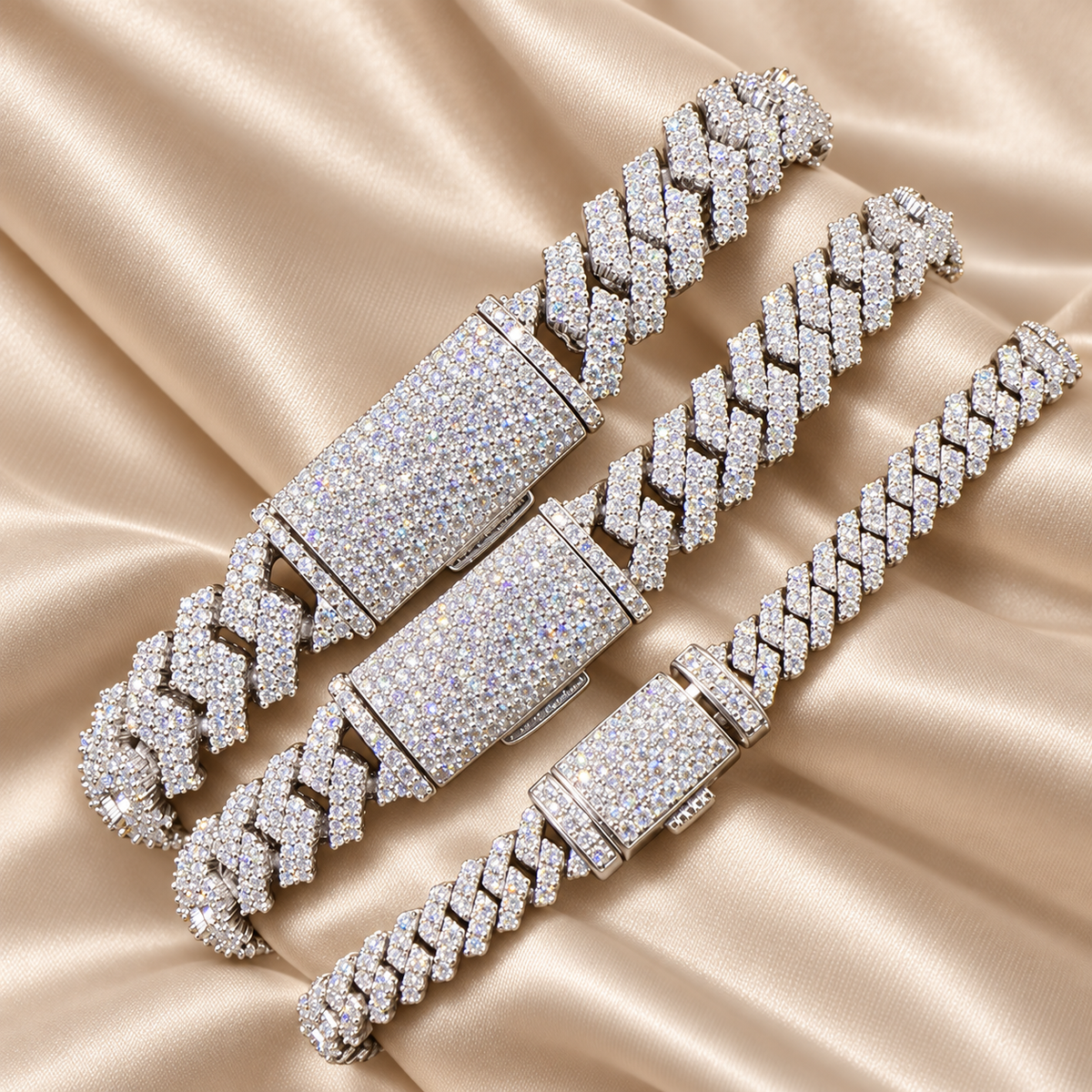 Men’s 925 Sterling Silver Prong-Set Moissanite Cuban Link Bracelet
