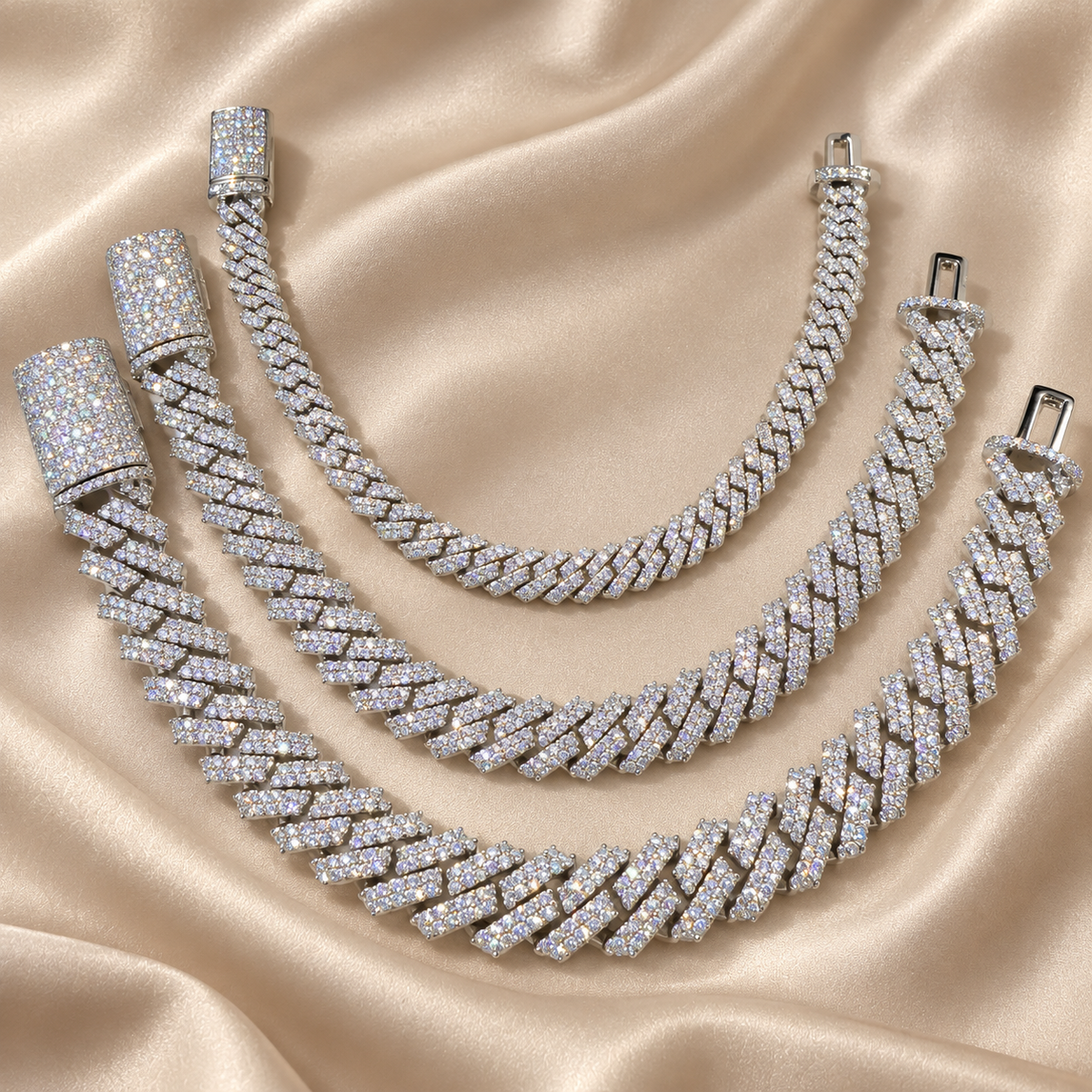 Men’s 925 Sterling Silver Prong-Set Moissanite Cuban Link Bracelet