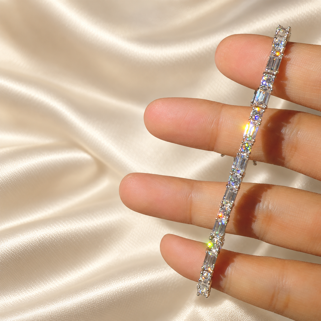 3mm Moissanite Baguette & Round Diamond Tennis Chain Necklace