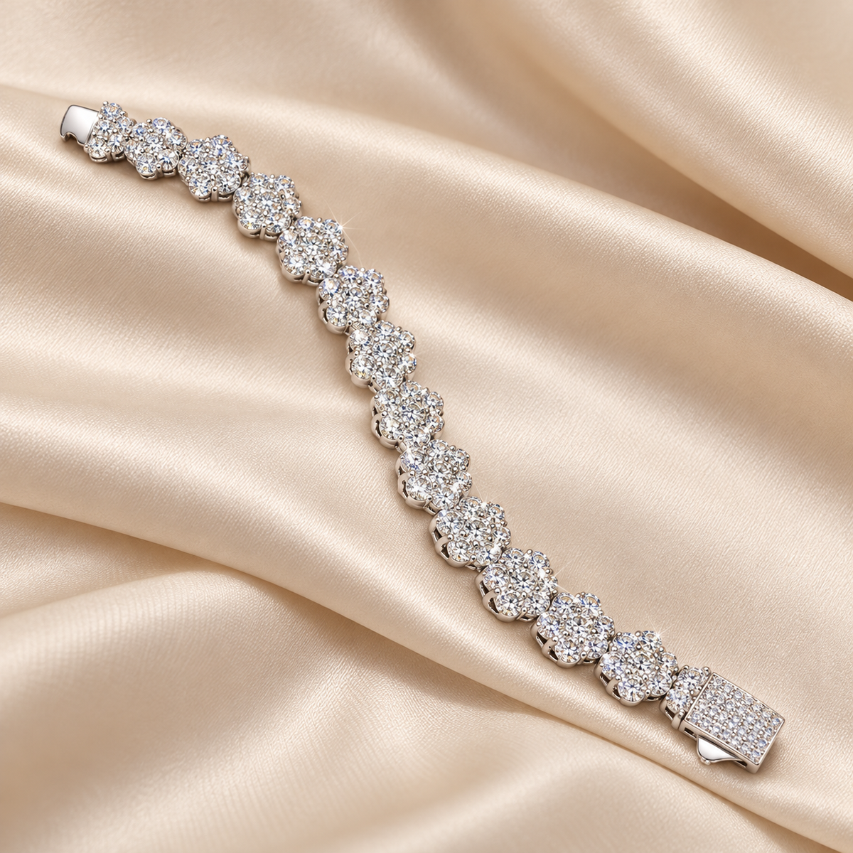 2.5mm Floral Cluster Moissanite Tennis Bracelet