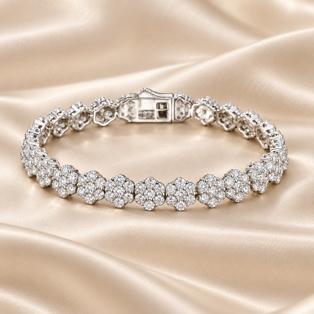 2.5mm Floral Cluster Moissanite Tennis Bracelet