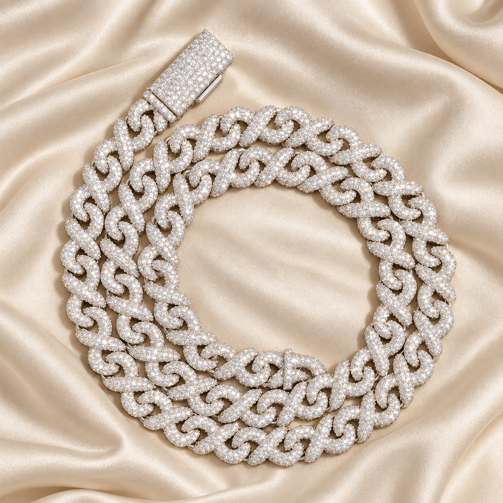 8mm Jewelry Infinity Cuban Link Chain 925 Sterling Silver Moissanite Iced Out Necklace for Men