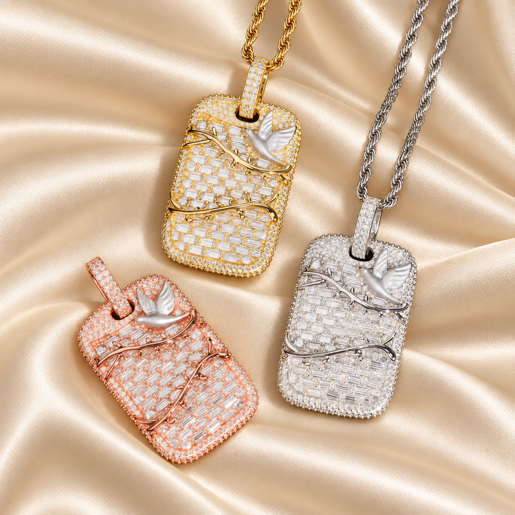 925 Silver Baguette Moissanite Dog-Tag Pendant