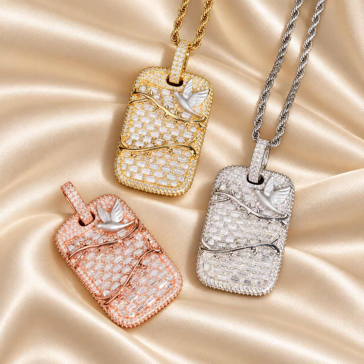 925 Silver Baguette Moissanite Dog-Tag Pendant