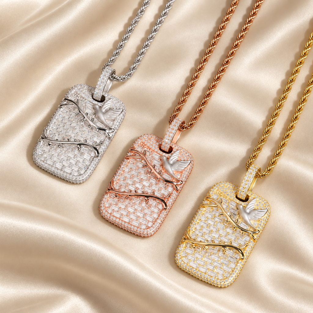 925 Silver Baguette Moissanite Dog-Tag Pendant