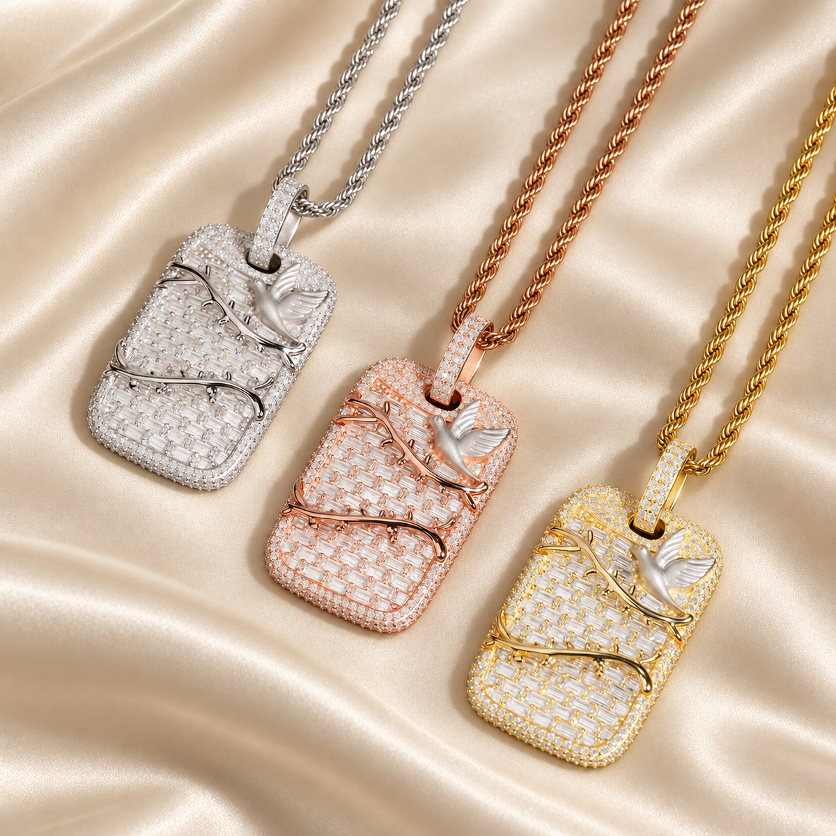 925 Silver Baguette Moissanite Dog-Tag Pendant
