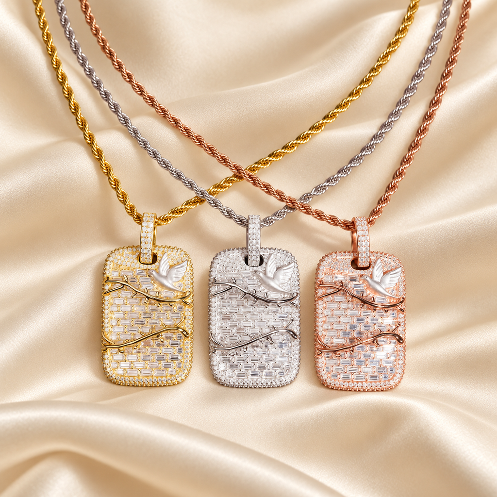 925 Silver Baguette Moissanite Dog-Tag Pendant