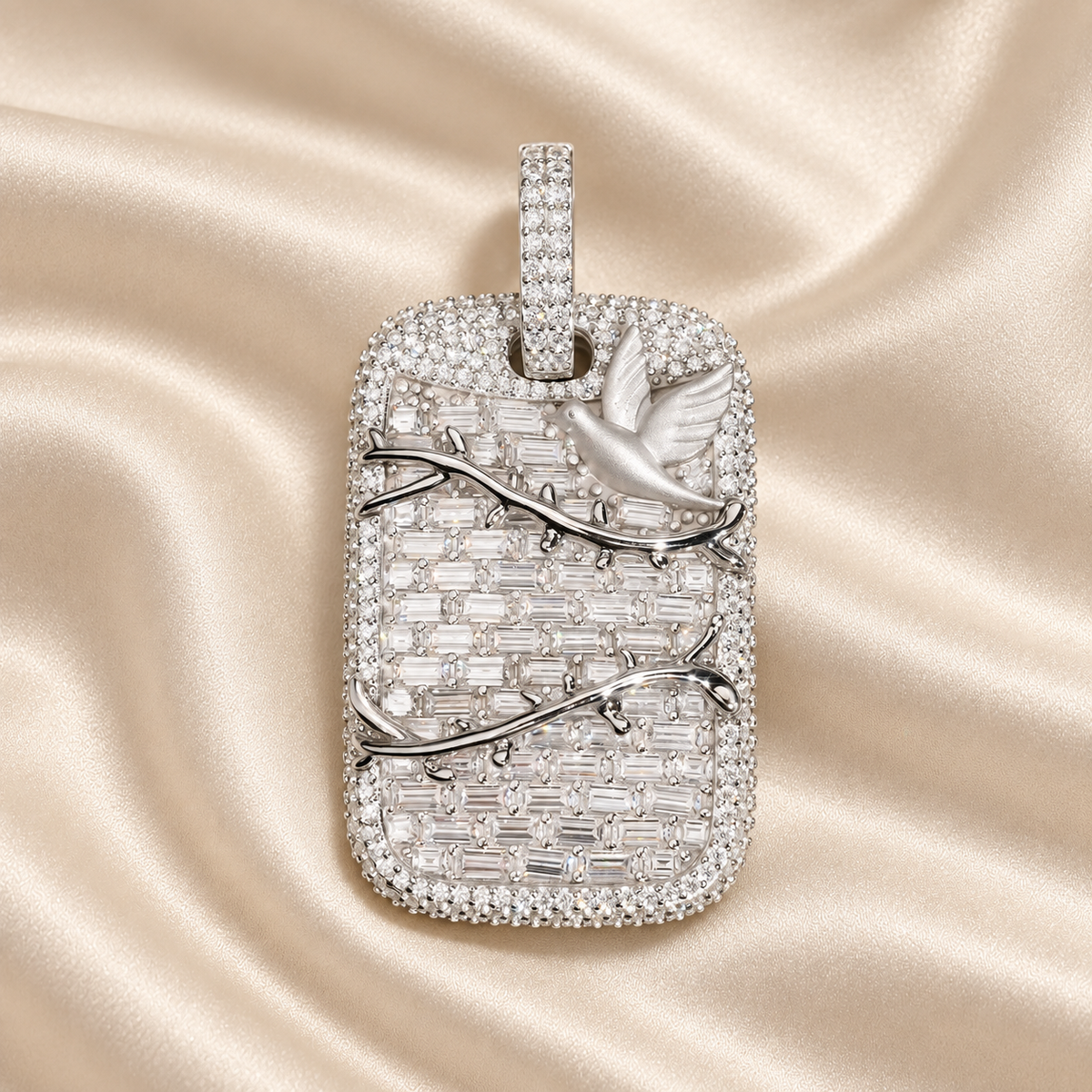 925 Silver Baguette Moissanite Dog-Tag Pendant