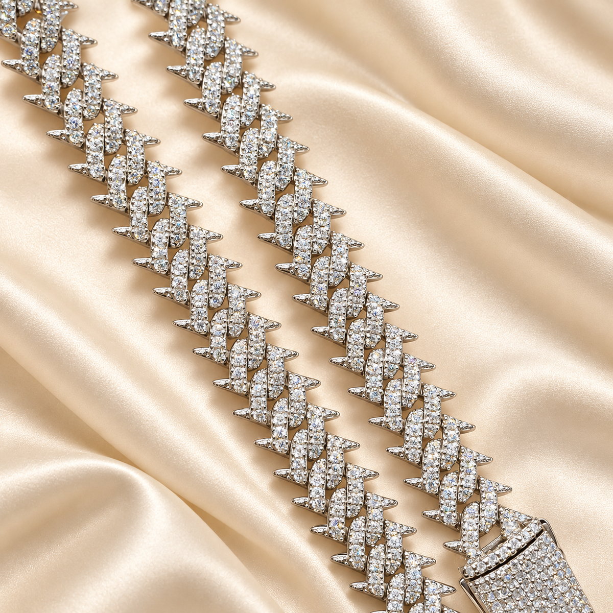 925 Sterling Silver Iced-Out Moissanite Thorn Cuban Link Chain