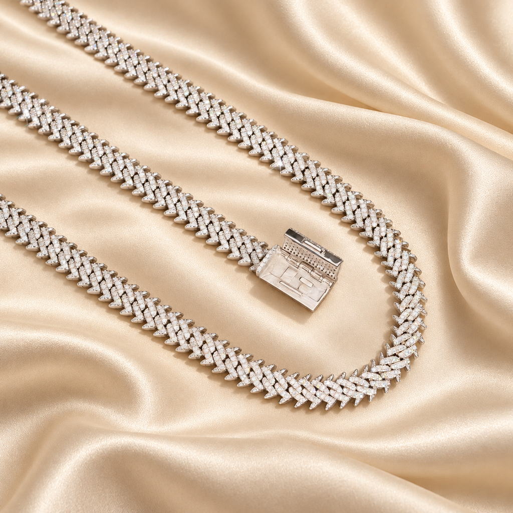 925 Sterling Silver Iced-Out Moissanite Thorn Cuban Link Chain