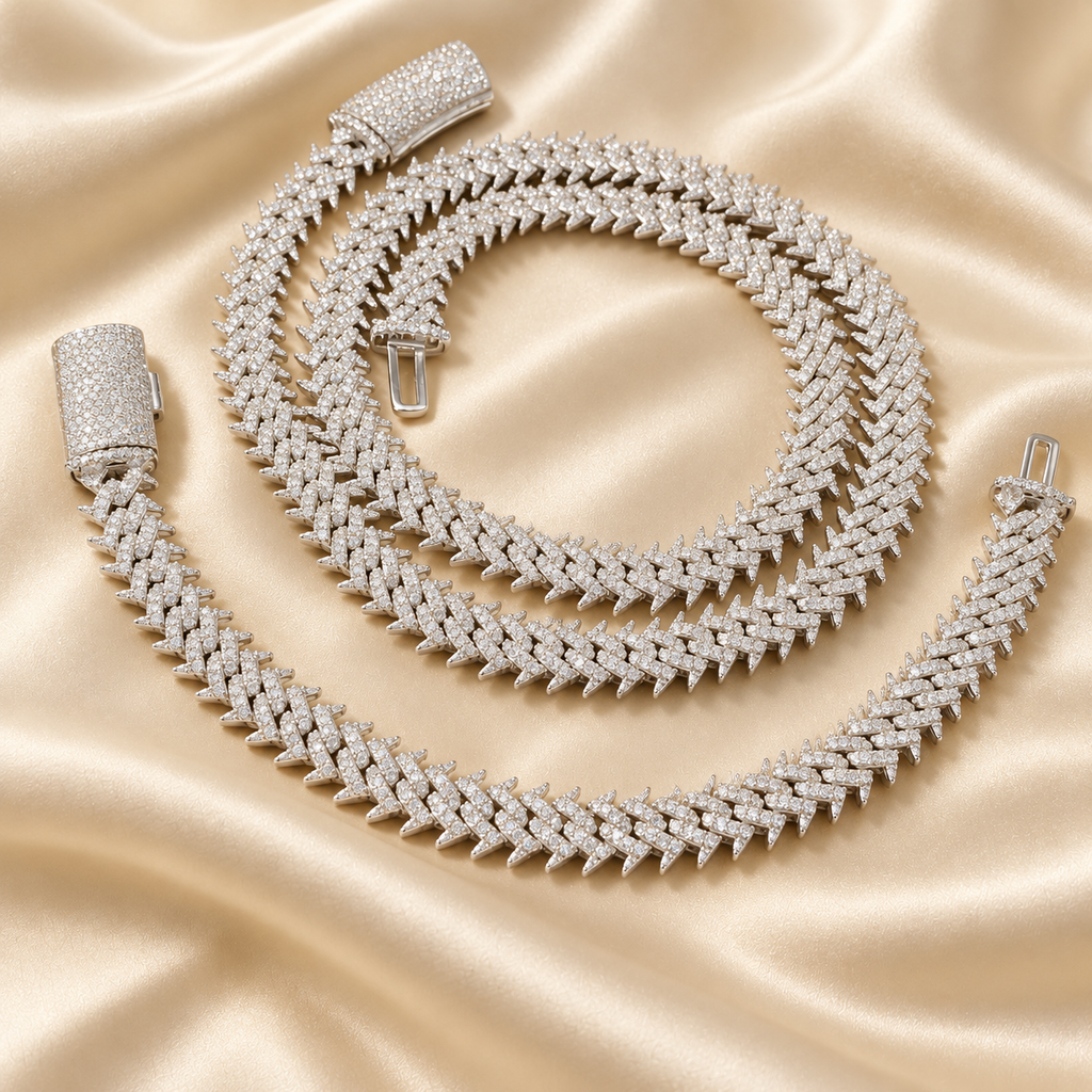 925 Sterling Silver Iced-Out Moissanite Thorn Cuban Link Chain