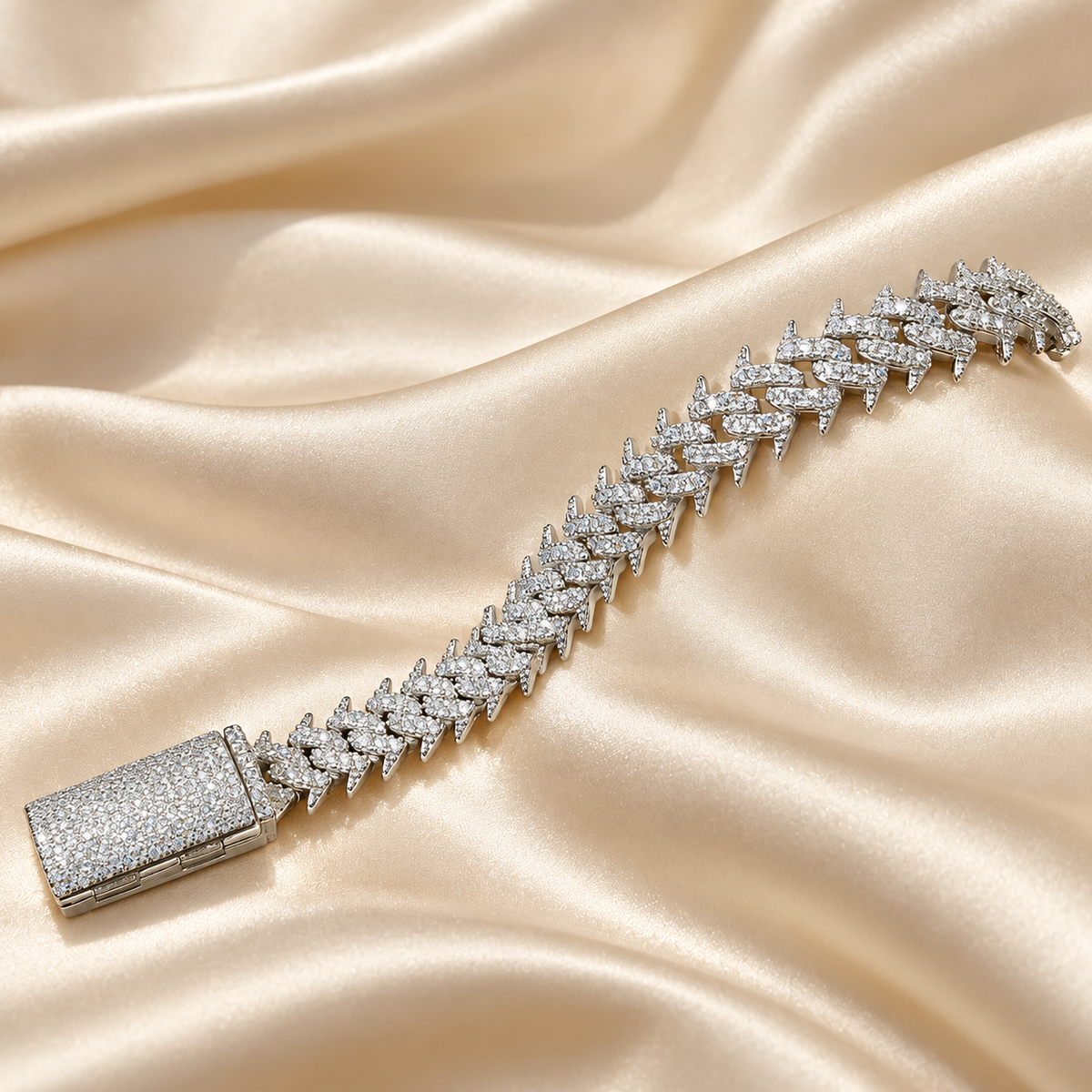 925 Sterling Silver Iced-Out Moissanite Thorn Cuban Link Chain