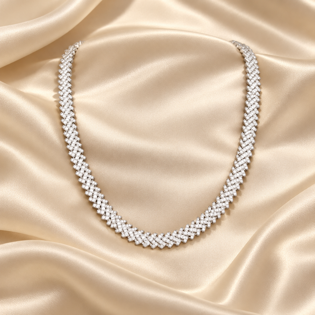 925 Sterling Silver Iced-Out Moissanite Thorn Cuban Link Chain