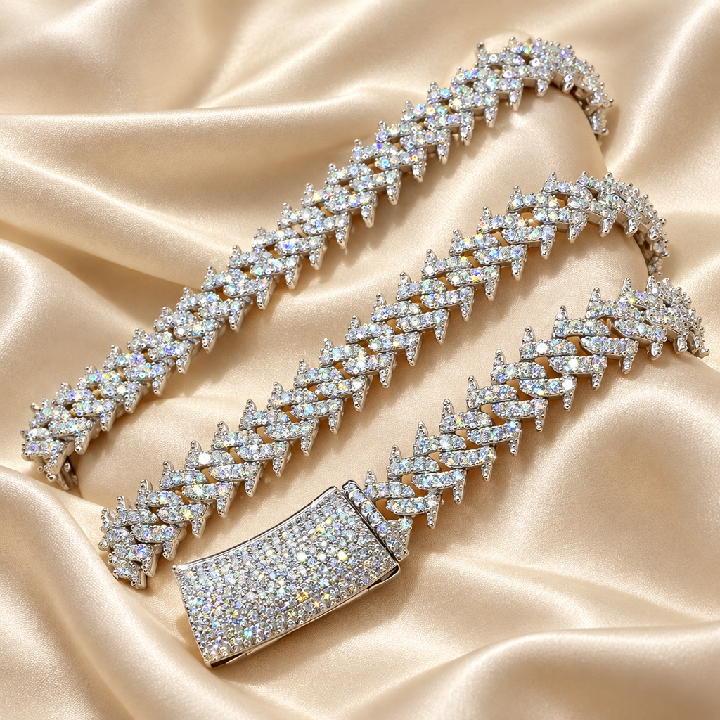 925 Sterling Silver Iced-Out Moissanite Thorn Cuban Link Chain
