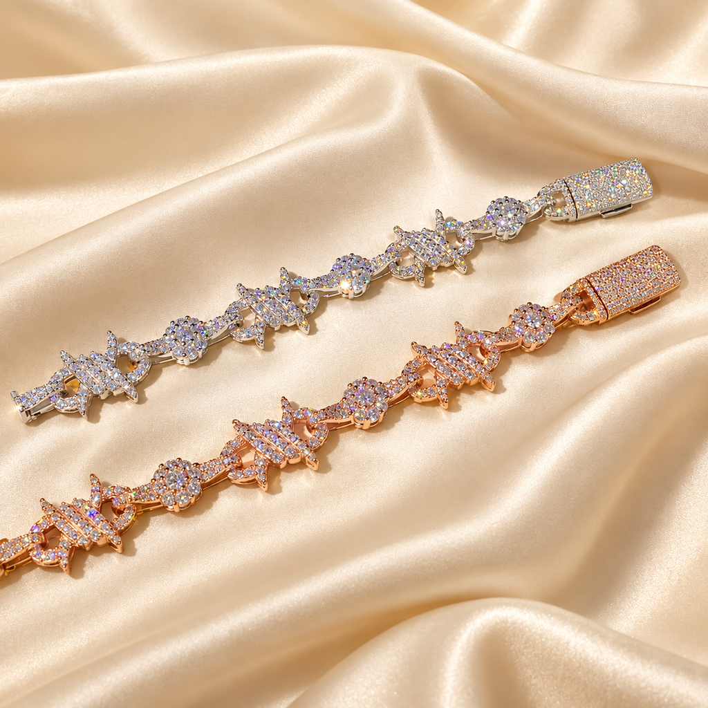 13mm Moissanite Barbed Link Bracelet