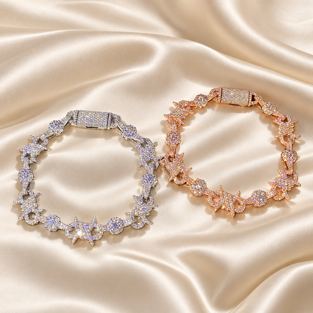 13mm Moissanite Barbed Link Bracelet