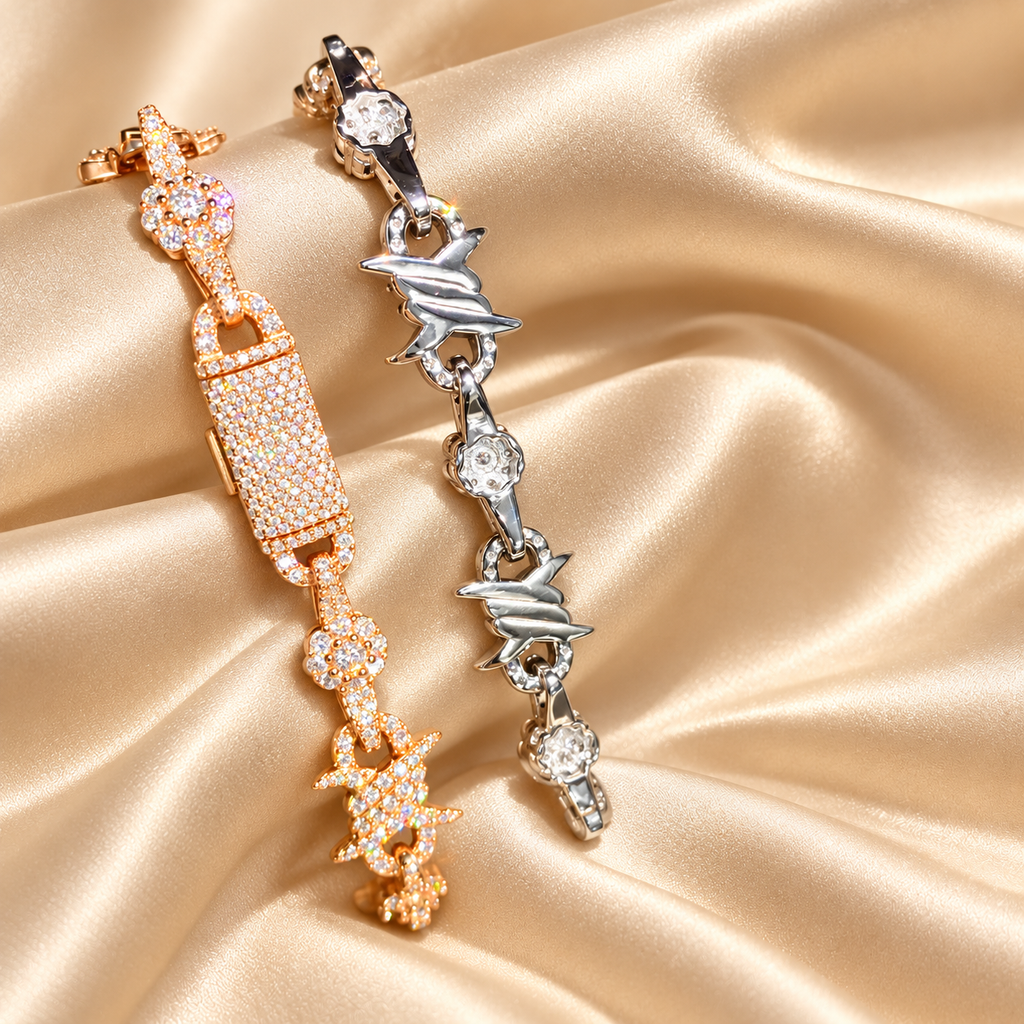 13mm Moissanite Barbed Link Bracelet