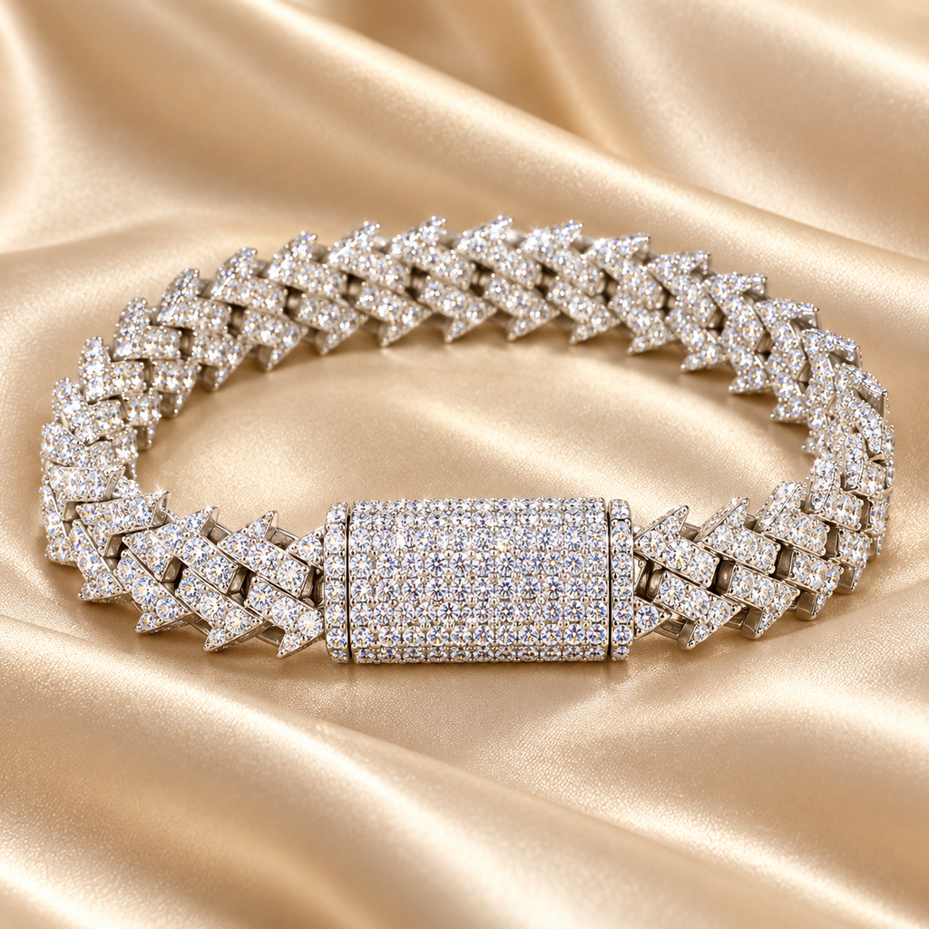 10mm 925 Silver Moissanite Thorn Style Cuban Bracelet