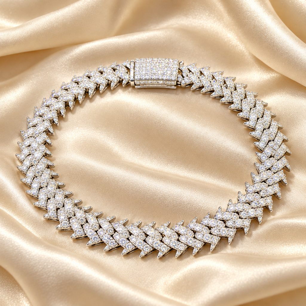 10mm 925 Silver Moissanite Thorn Style Cuban Bracelet