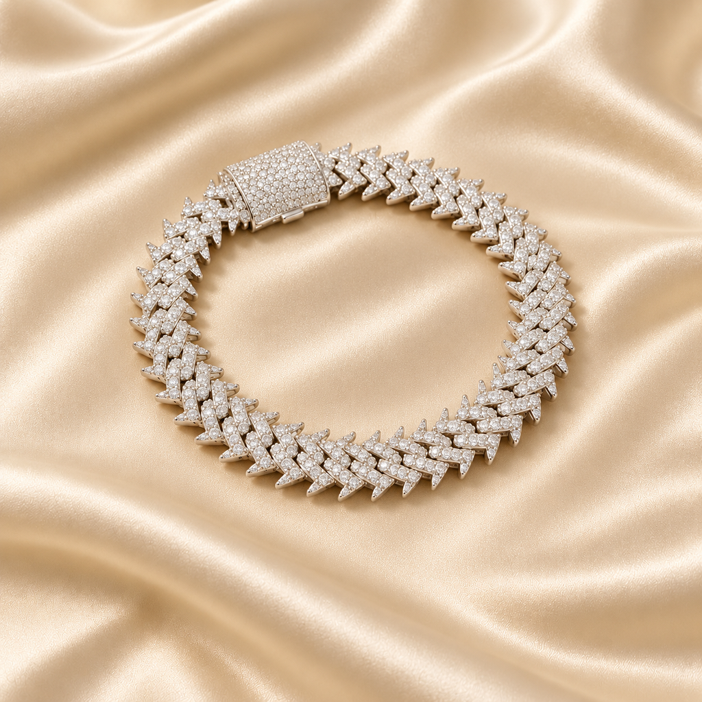 10mm 925 Silver Moissanite Thorn Style Cuban Bracelet