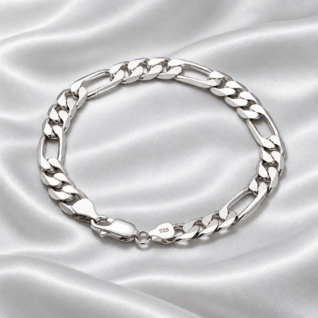 925 Sterling Silver Italian 6.5mm Figaro Cuban Link Curb Chain Bracelet