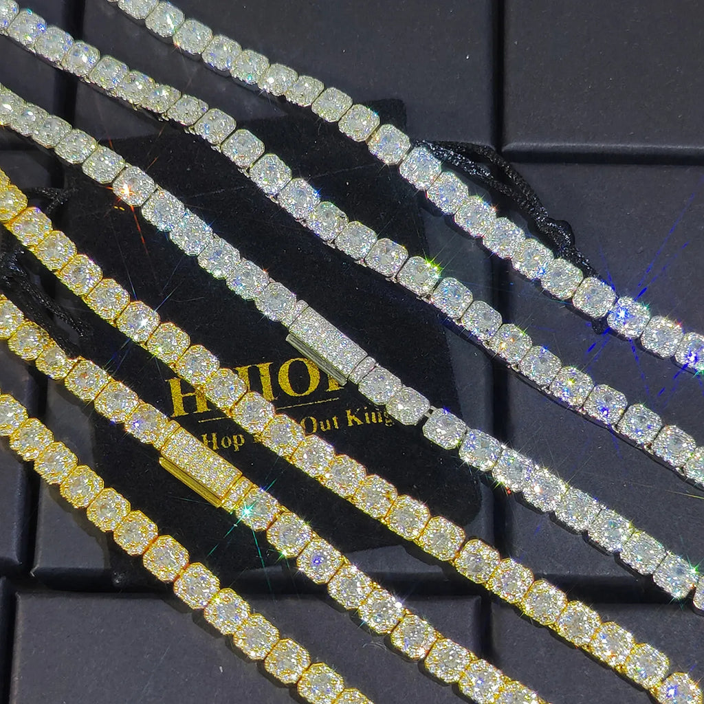 Pavé-Clustered Diamond Tennis Chain Cuban Link Chain/Bracelet
