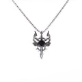 Double Dragon Black Gem Cross Necklace