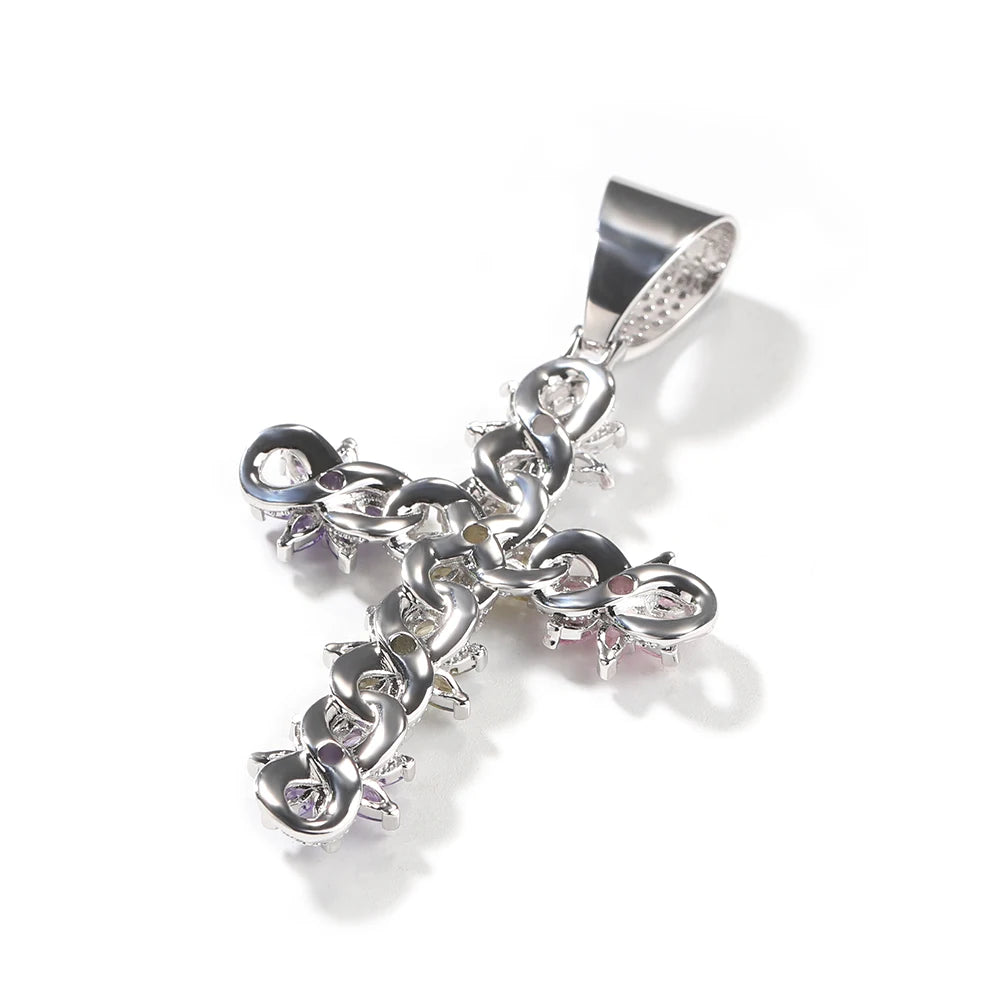 Pavé-Drenched Flower Cross Pendant