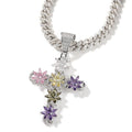 Pavé-Drenched Flower Cross Pendant