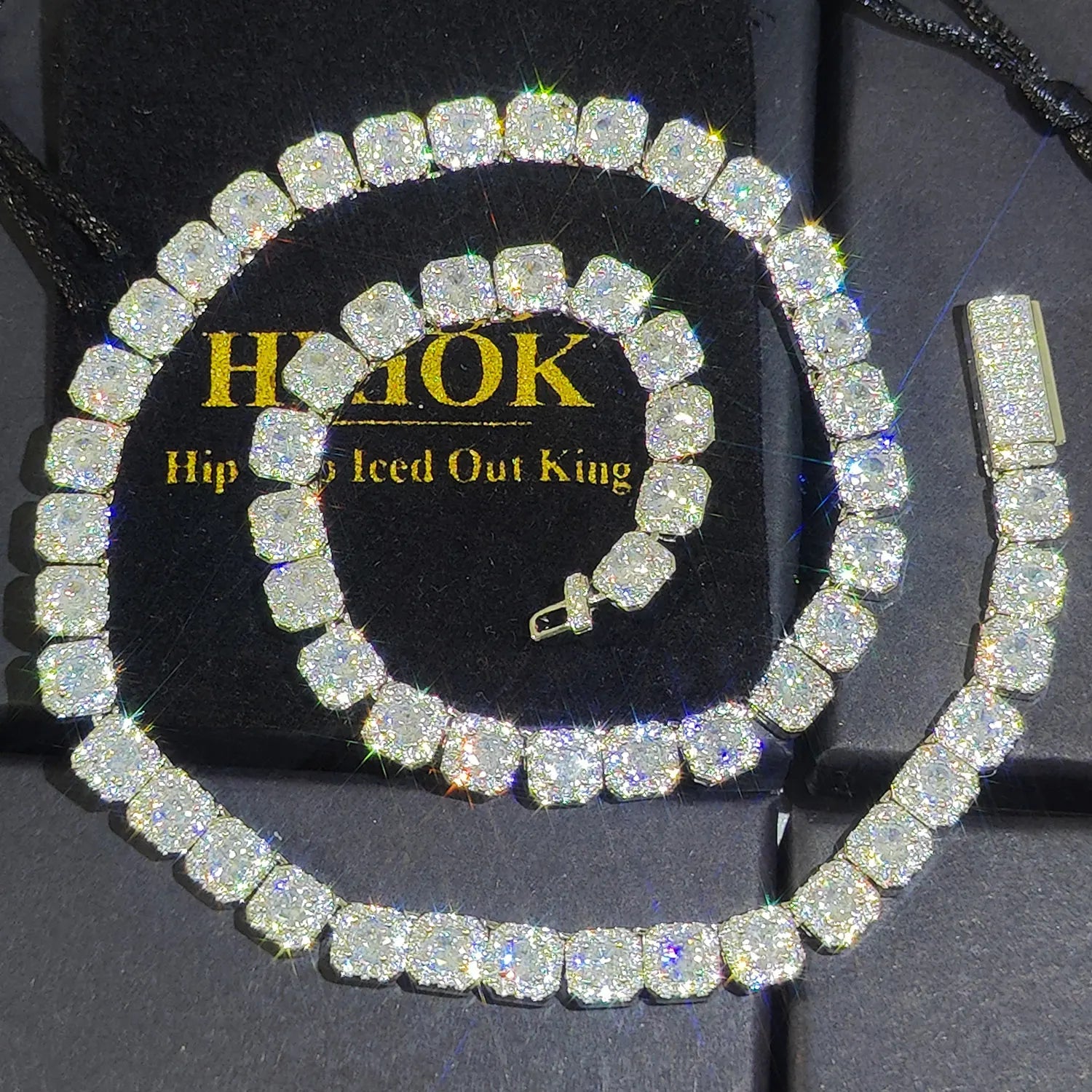 Pavé-Clustered Diamond Tennis Chain Cuban Link Chain/Bracelet